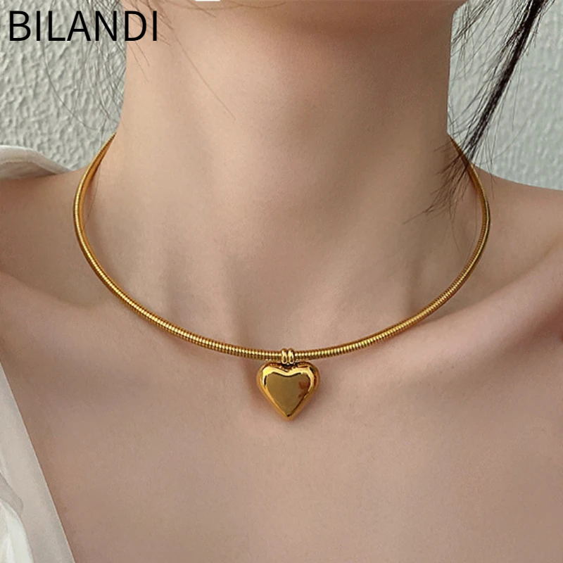 

Bilandi Trendy Jewelry Modern Temperament Gold Color Circle Heart Pendant Necklace For Women Wedding Gifts Cool Trend Style