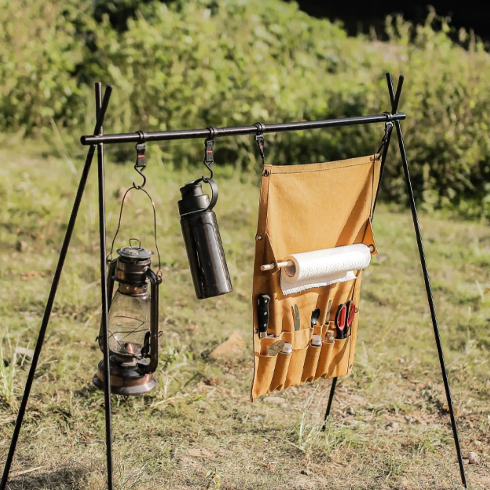 

Canvas Cutlery Roll with Paper Towel Holder Portable Hanging Utensil Storage Bag Outdoor Tableware Hanging Pouch Multifunctional