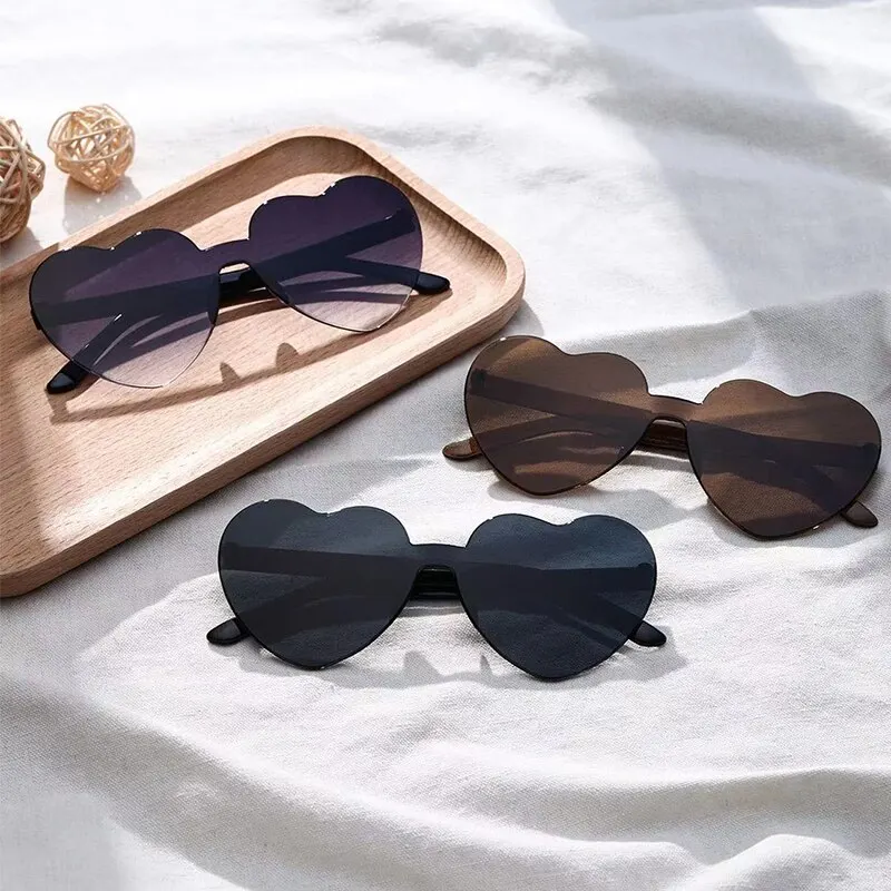 3Pcs Love Heart Shape Sunglasses Jelly Color Frameless Heart Shaped One-piece Glasses Dazzling Color Party Festival Teen Glasses