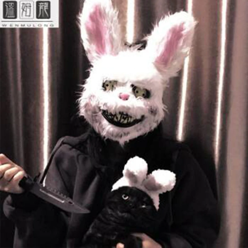 LED świecące Cosplay krwawa maska królika Halloween straszny zabójca Bunny nakrycia głowy karnawał Masquerade taniec horror rekwizyty kostiumowe