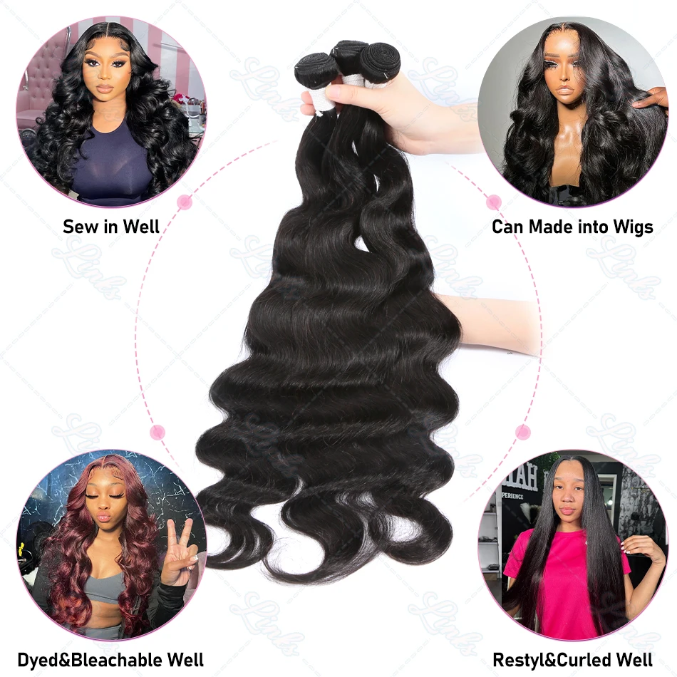 Links Body Wave Human Hair Bundles 30 40 Inch Brazilian Remy Raw Virgin 100% Human Hair Unprocessed Water Wave 3 4 Bundles Deal