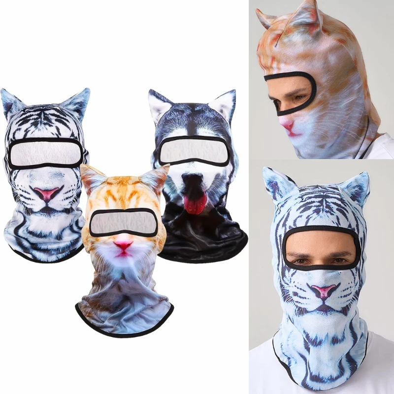 3D Cat Ski Balaclava with Ears Cute Animal Full Face Mask Windproof Breathable Hood for Motorcycle Ski Snowboard Festival Rave