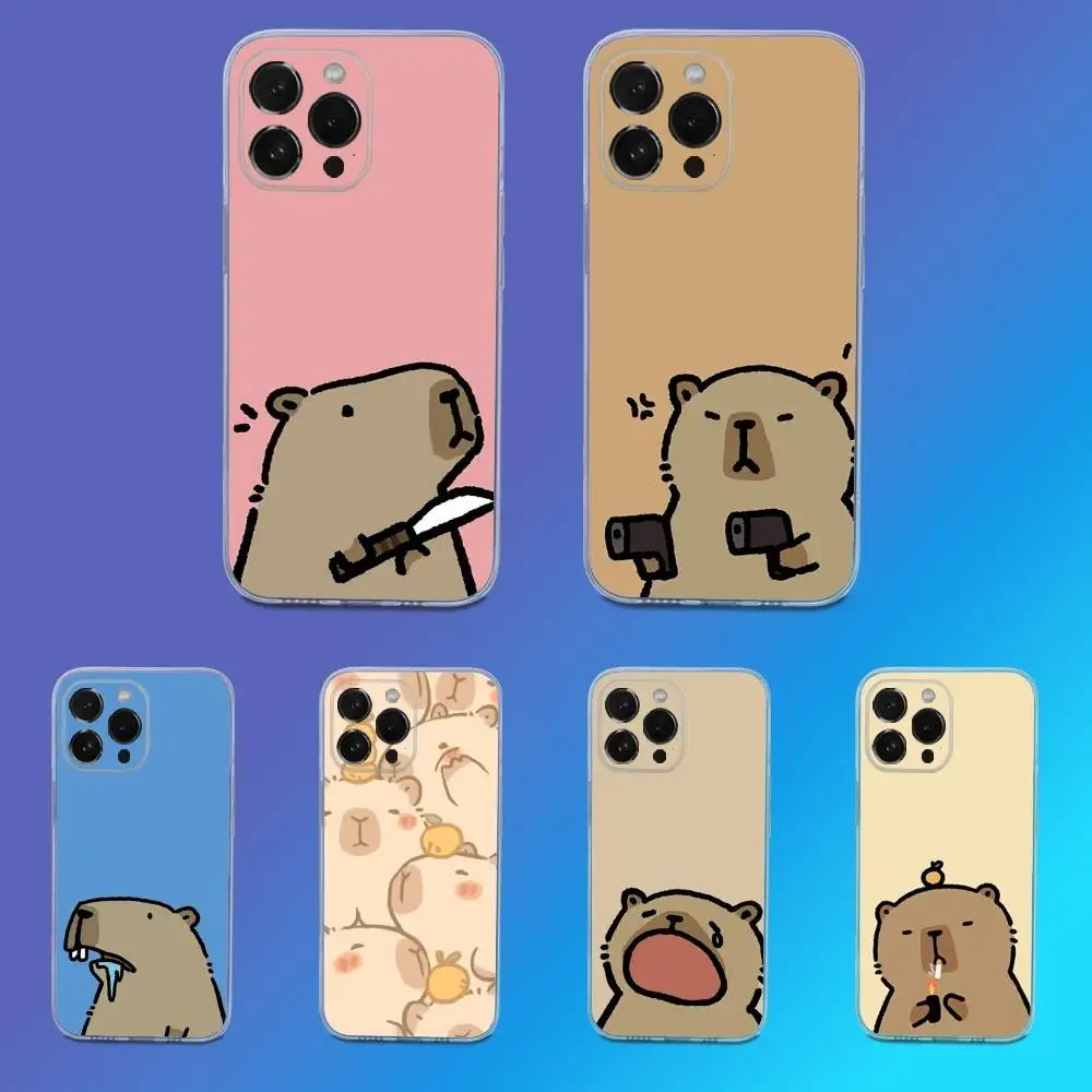 

Cute Cartoon Capybara Phone Case For iPhone 16,15,14,13,12,11 Pro,Max,Plus,X,XS,XR,SE,Mini Transparent Silicone Soft
