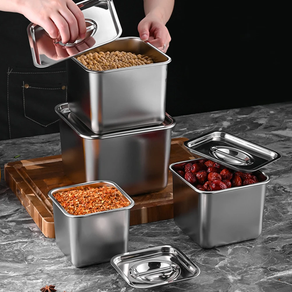 

Stainless Steel Condiment Jars Multi-Functional Spice Storage Pot Kitchen Seasoning Container Salt Pepper Coffee Bean
