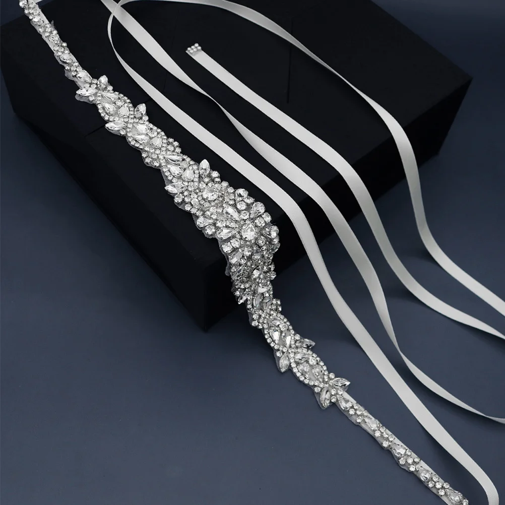 

1Pcs Sparkling Rhinestone Waist Belt Silver Wedding Waistband Decorative Clothing Belt Bride Luxurious Ornament Accessory