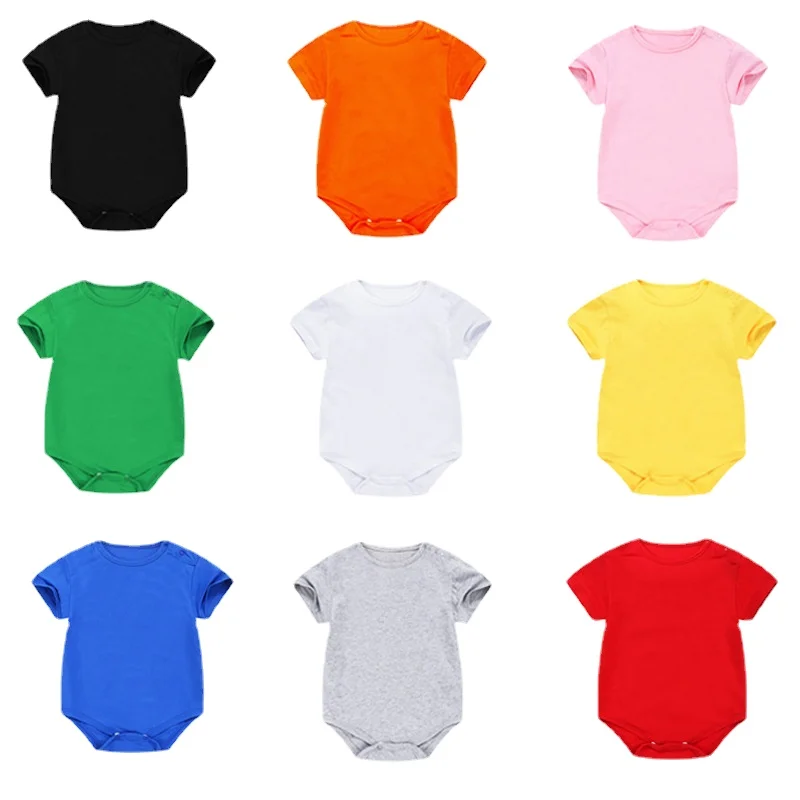 

0-18M Baby Solid Cotton Shoulder Buckle Short Sleeve Triangle Rompers Girls Blank Jumpsuit Breathable Toddler Boys Bodysuit