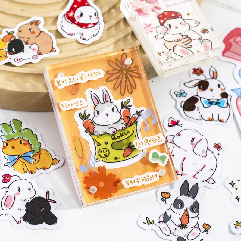 30 Sheets Bunny Miemie Series Kawaii Rabbit Theme Washi Paper Crystal Ink Sticker Creative DIY Collage Decor Stationery