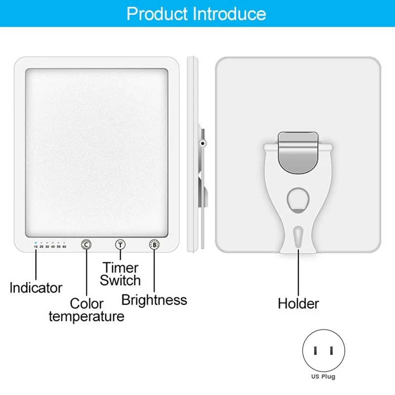 DT16 10000 Lux LED Daylight Lamp, Portable SAD Light Therapy Lamp with Memory Function, 5 Brightness 3 Color Temp for Home