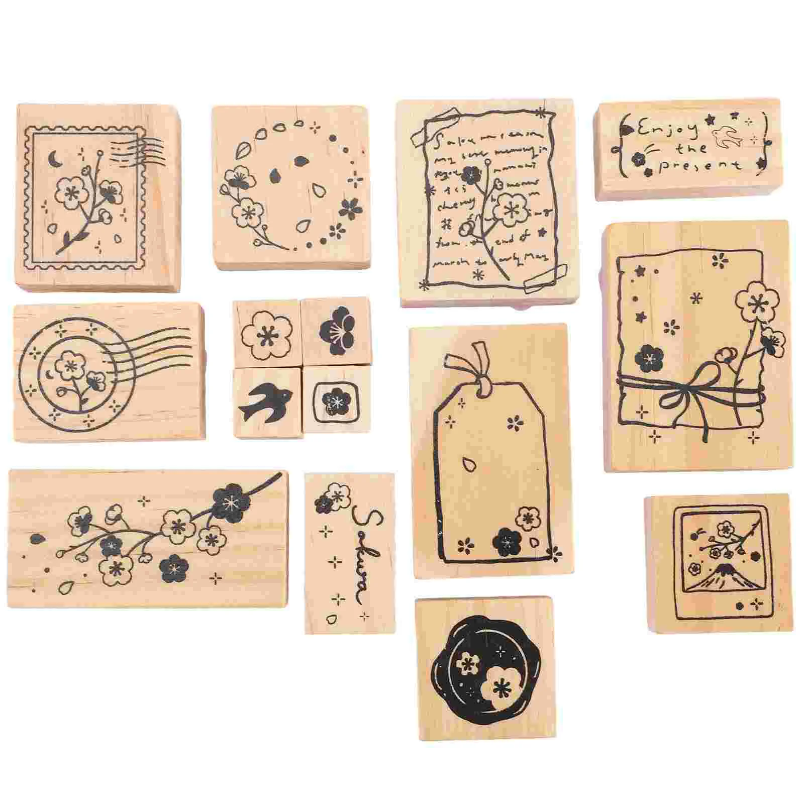 Timbres-poste en bois pour travaux manuels, éléments floraux, fournitures de décoration de fête, scrapbooking pour enfant, bricolage