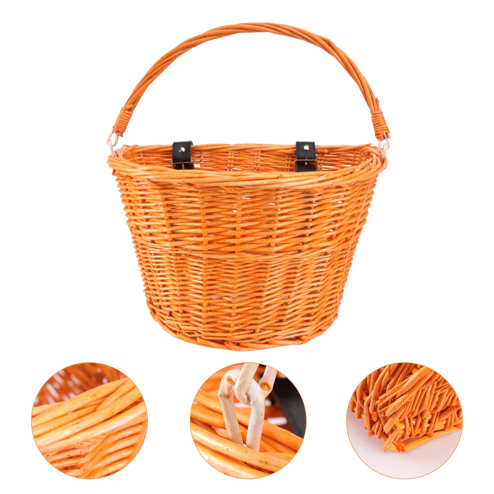 

Bucket Electric Car Front Rattan Basket Wicker Food Basket Children Basket Shopping Basket with Handle (Honey Color)