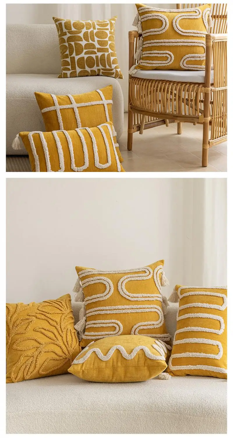 45x45cm Einfacher gelber runder Plüsch-Kissenbezug aus Baumwolle für Sofa und Wohnzimmer, Kopfteilkissenbezüge – Detail 5