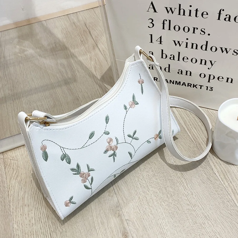 

All-match Casual Purse Wallets Embroidery PU Leather Flower Shoulder Bags Korean Handbag Women Underarm Bag Mini Messenger Bags