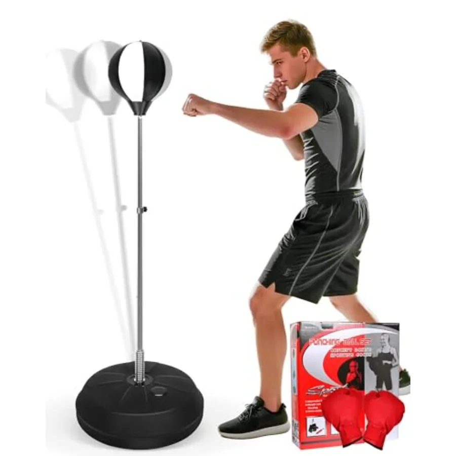 

Fitness Reflex Bag Speed Ball Stand Punching Bag with Gloves for Adults and Teens 59IN MMA Training Bag in Black with Durable M