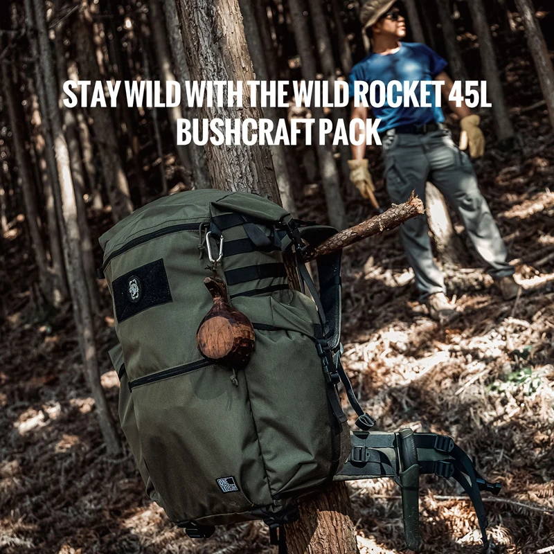 OneTigris WILD ROCKET Bushcraft Pack 45L Rucksack Outdoor Travel Roll Top Backpack With Water Resistant Coating & Axe Holders