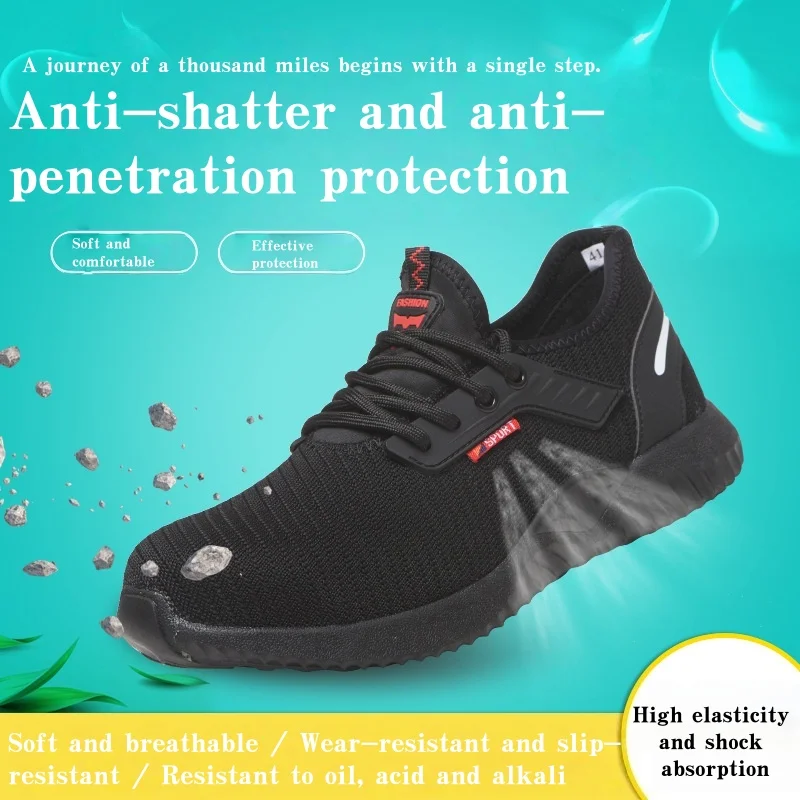Anti-shatter and anti-penetration safety shoes, lightweight, slip-resistant, wear-resistant, safety shoes, fly-ribbed work shoes
