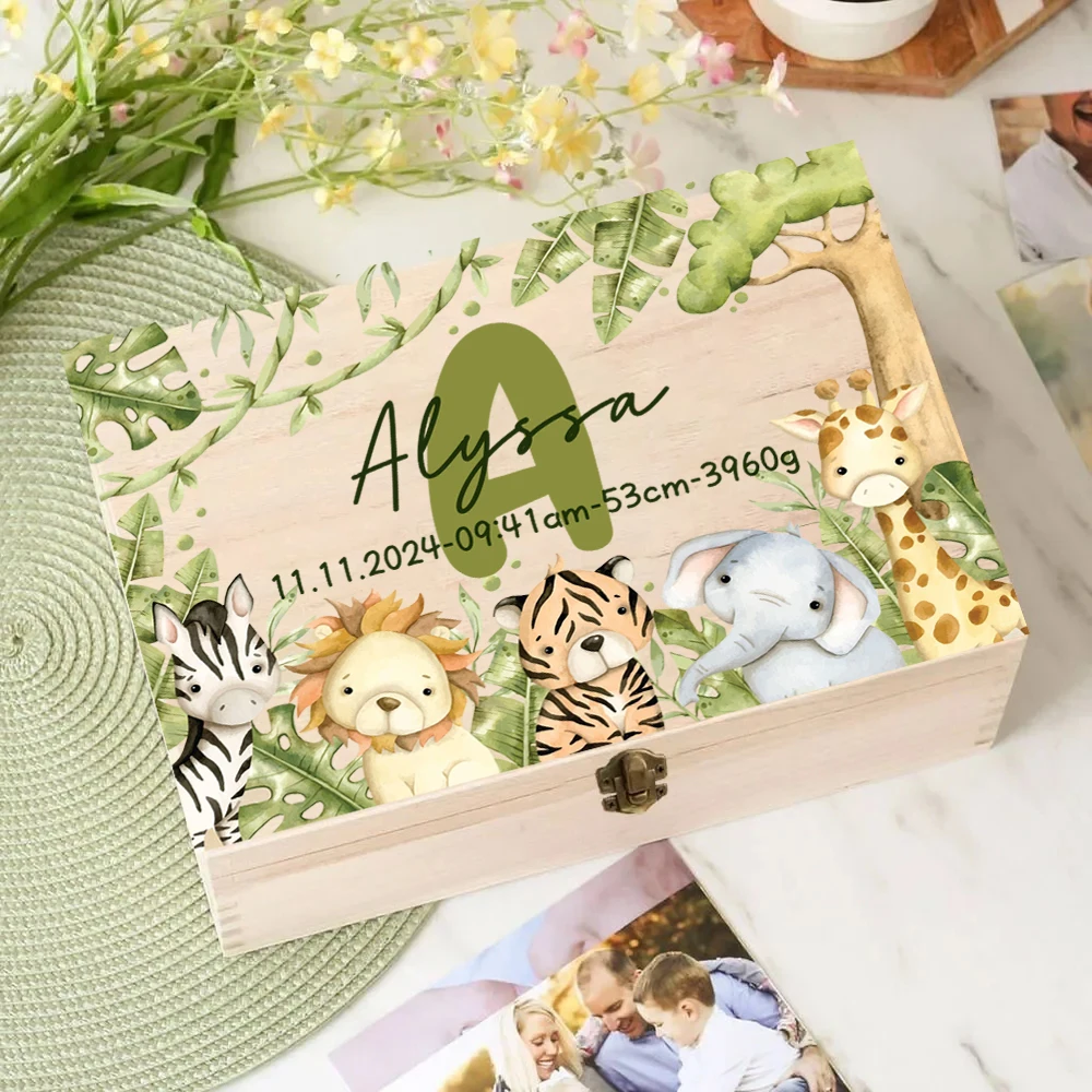 Personalized Memory Box with Animal Adventurers Keepsake Boxes for Storing Decorating Gift for Baptism Birth Baby Shower Gifts
