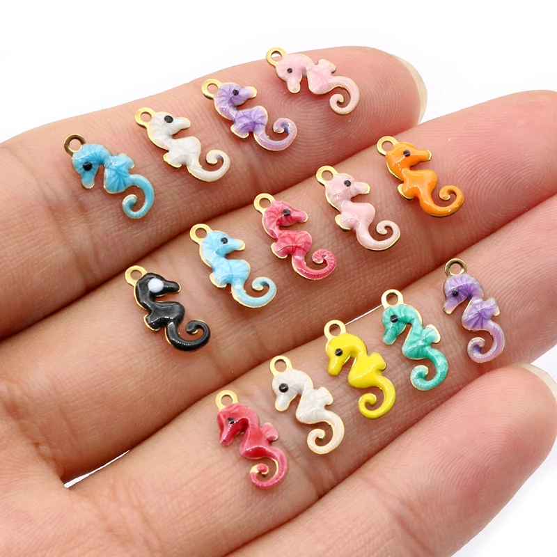 20pcs 11x5mm Hippocampus Seahorse Enamel Charms Pendant Stainless Steel DIY Jewelry Making Accessories for Necklace Earrings view 3