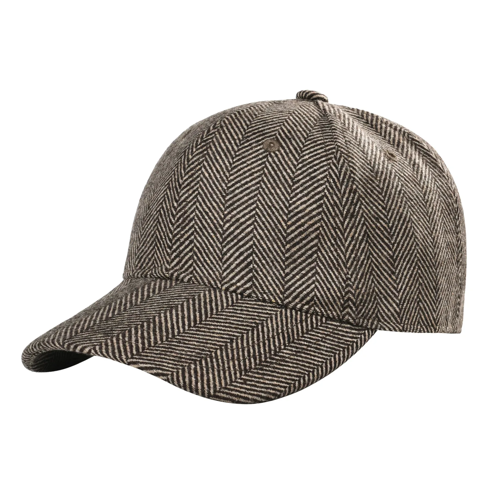 Botvela Herren Winter-Baseballmütze mit Fischgrätenmuster, Tweed, Wollmischung, taillierte Mütze, lässig, Angeln, Wandern, Reisen, Sonnenhut, neuer Modestil – Detail 1