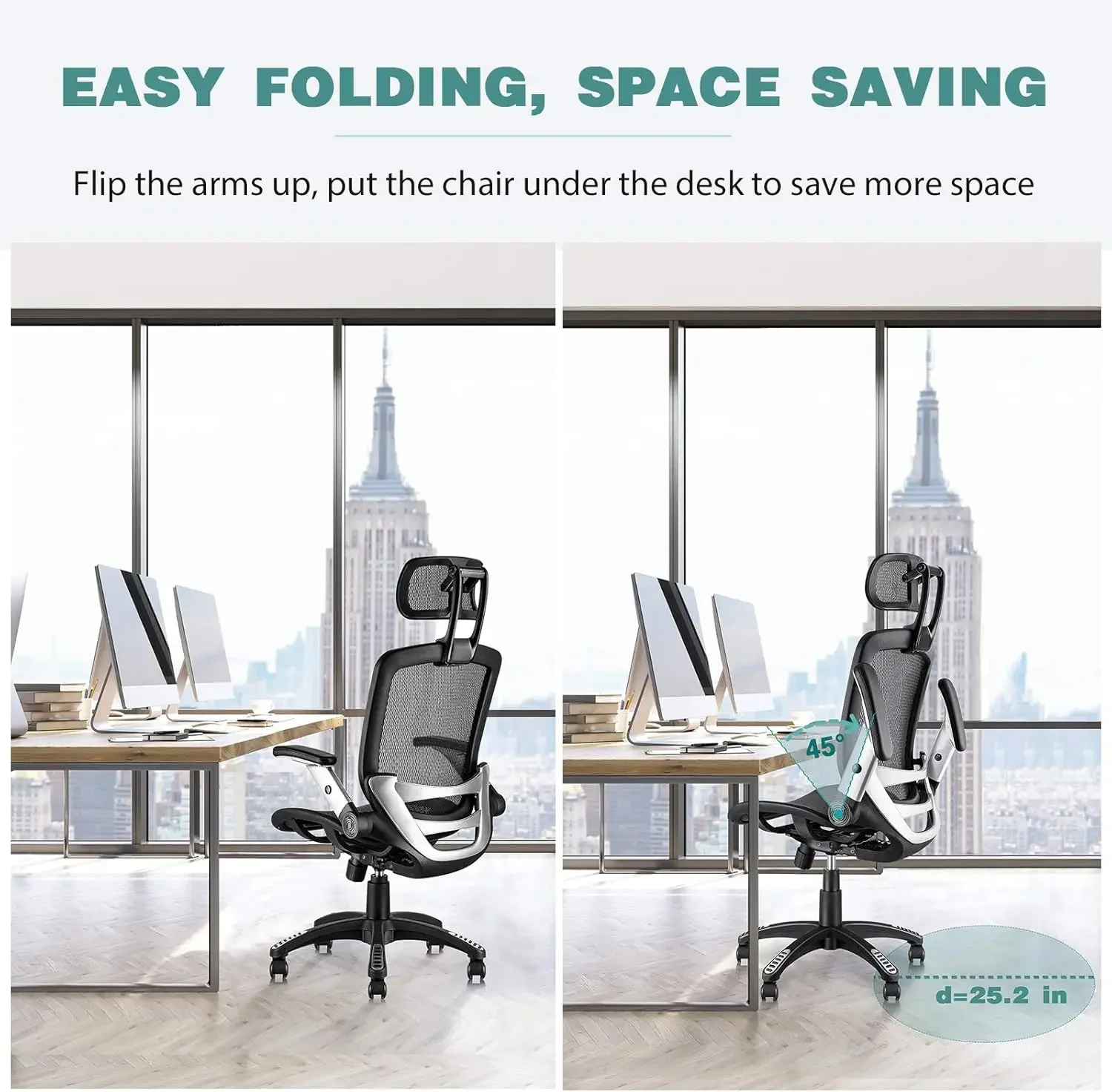 GABRYLLY-Ergonomic Mesh Office Chair, High Back Desk Chair, encosto de cabeça ajustável, Flip-Up Arms, Tilt Função