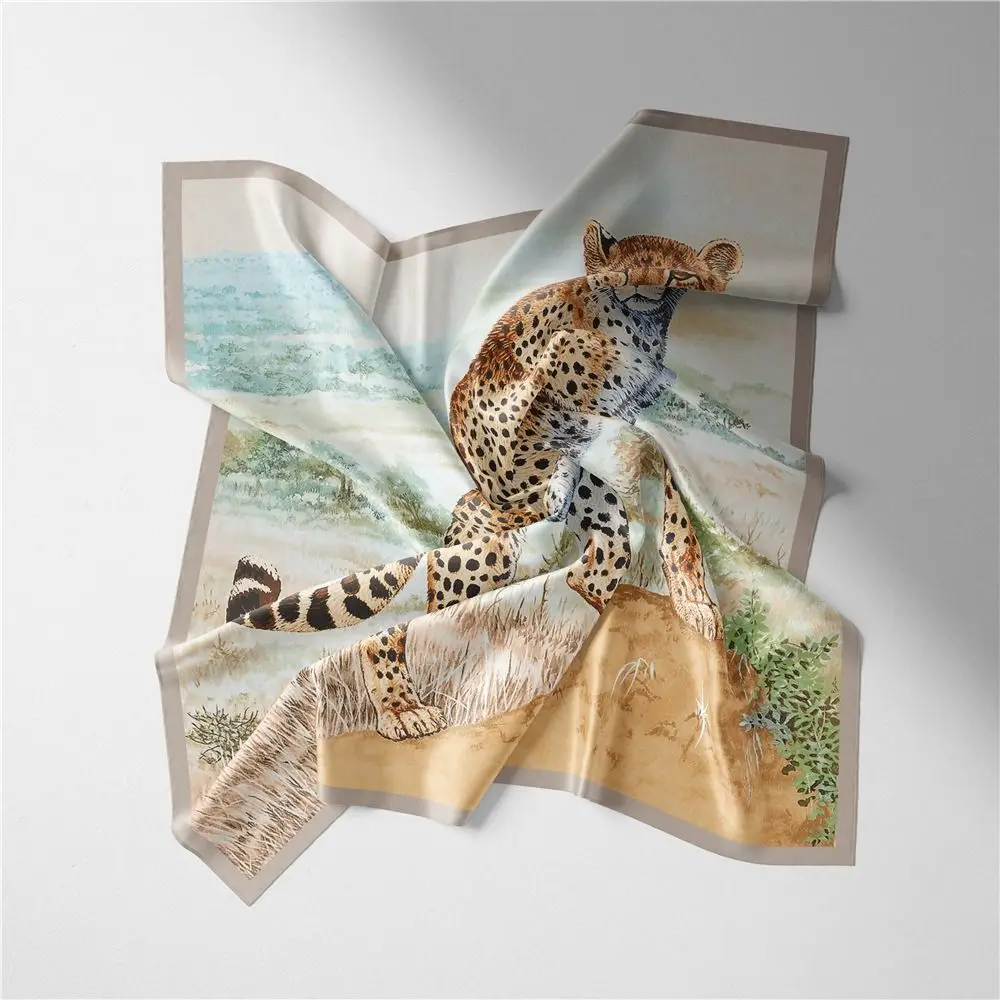 New Leopard Print Square Scarf Animal Pattern 53cm Neck Scarf French Style Lightweight Bandana Scarf Hair Styling