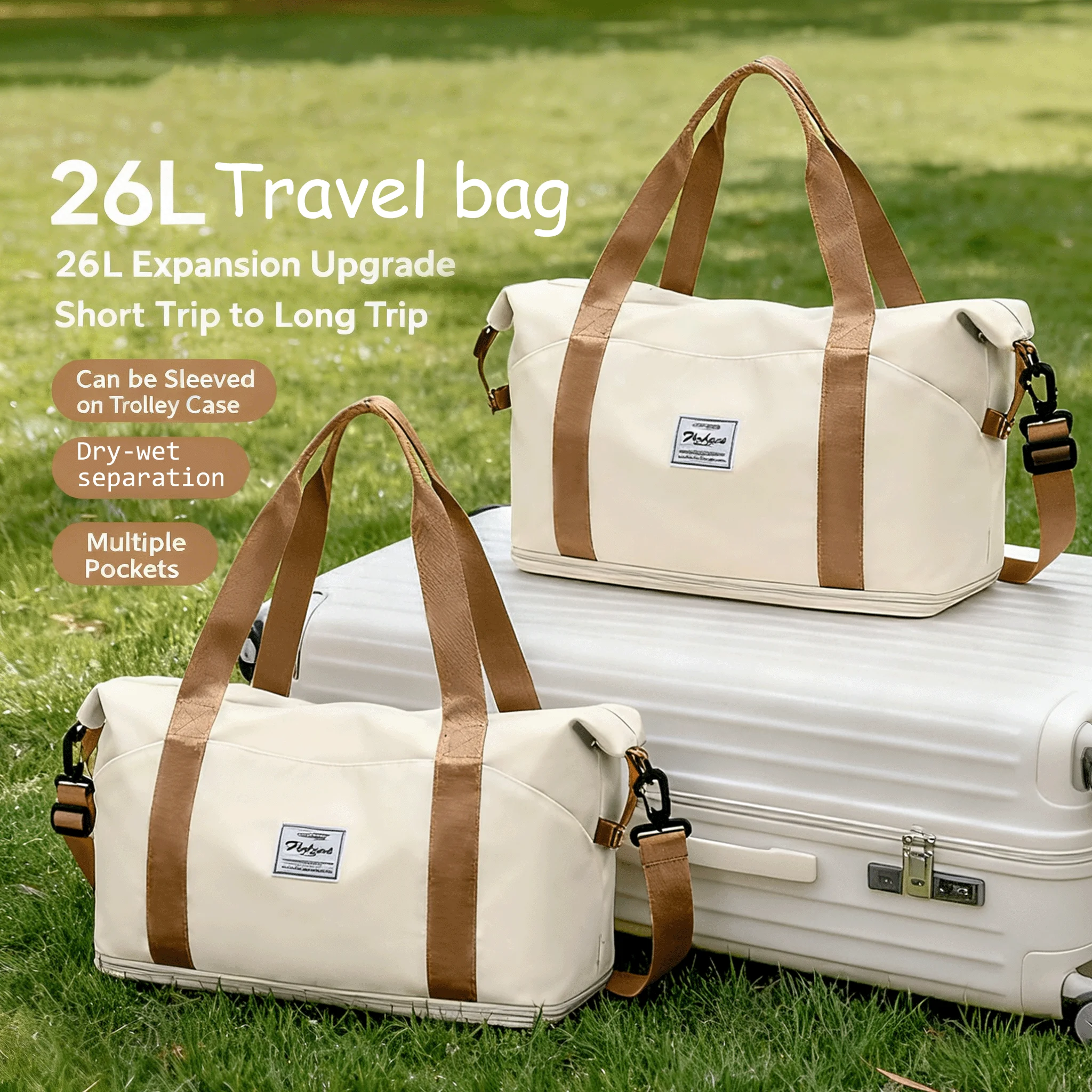 

Travel Tote Bag Set for Women, Lightweight Multipurpose Overnight Duffle with Wet/Dry Separation Travel Clothing Storage Bag