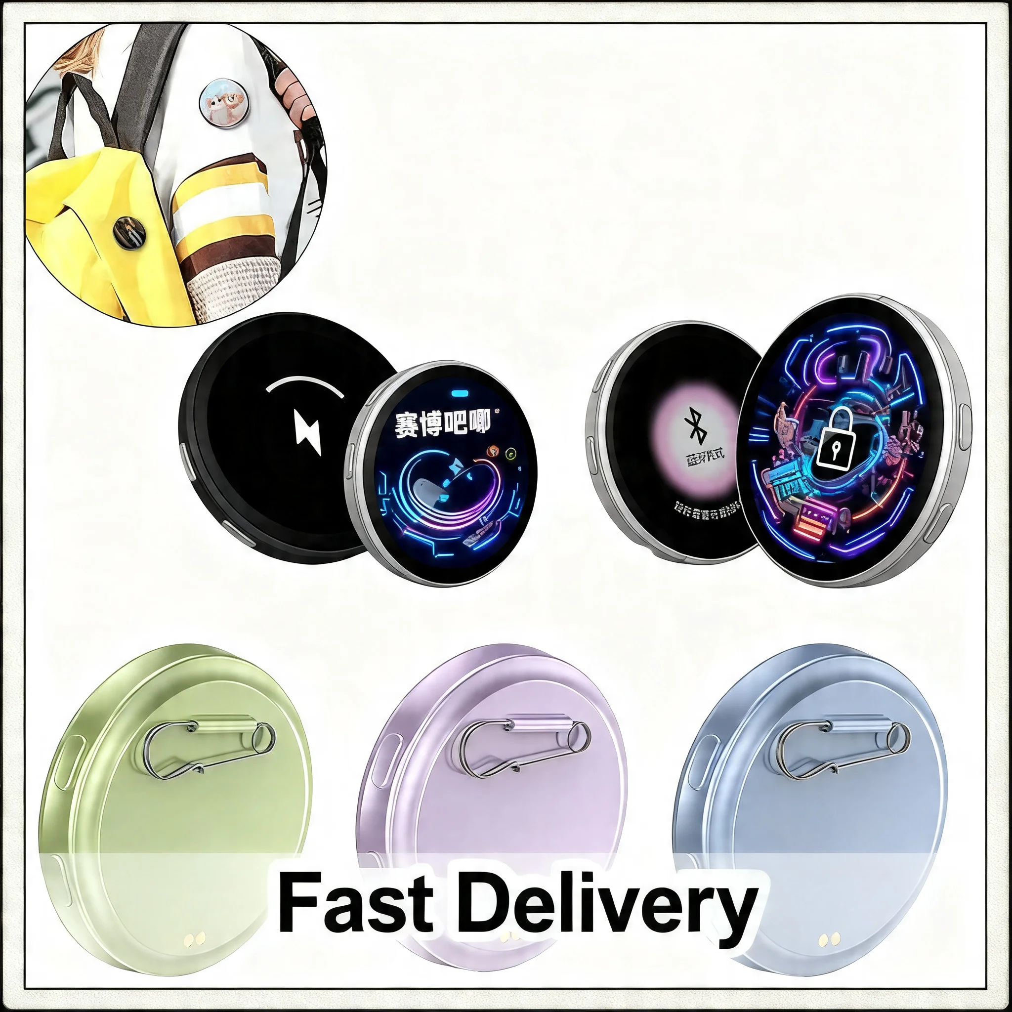 Premium Anime E-Badge Display Pin 1.7 Inch Touch Screen LED Button Collectible Cyber Dynamic Gift for Otaku Fans And Friends