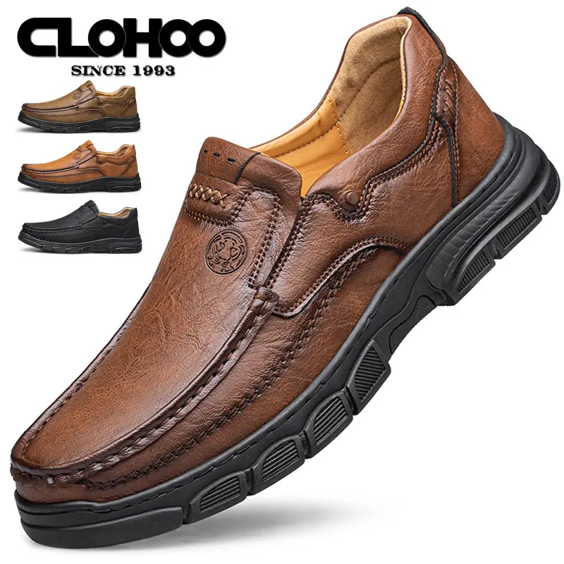 CLOHOO handmade shoes rubber sole thick bottom breathable casual leather shoes men\'s Loafers classic hand-stitched men\'s shoes
