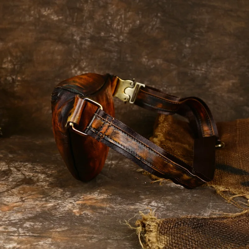 

Handmade Men's Top Layer Cowhide Leather Waist Bag Small Chest Bag Faionable Retro Sle Dual oulder Bag for Men