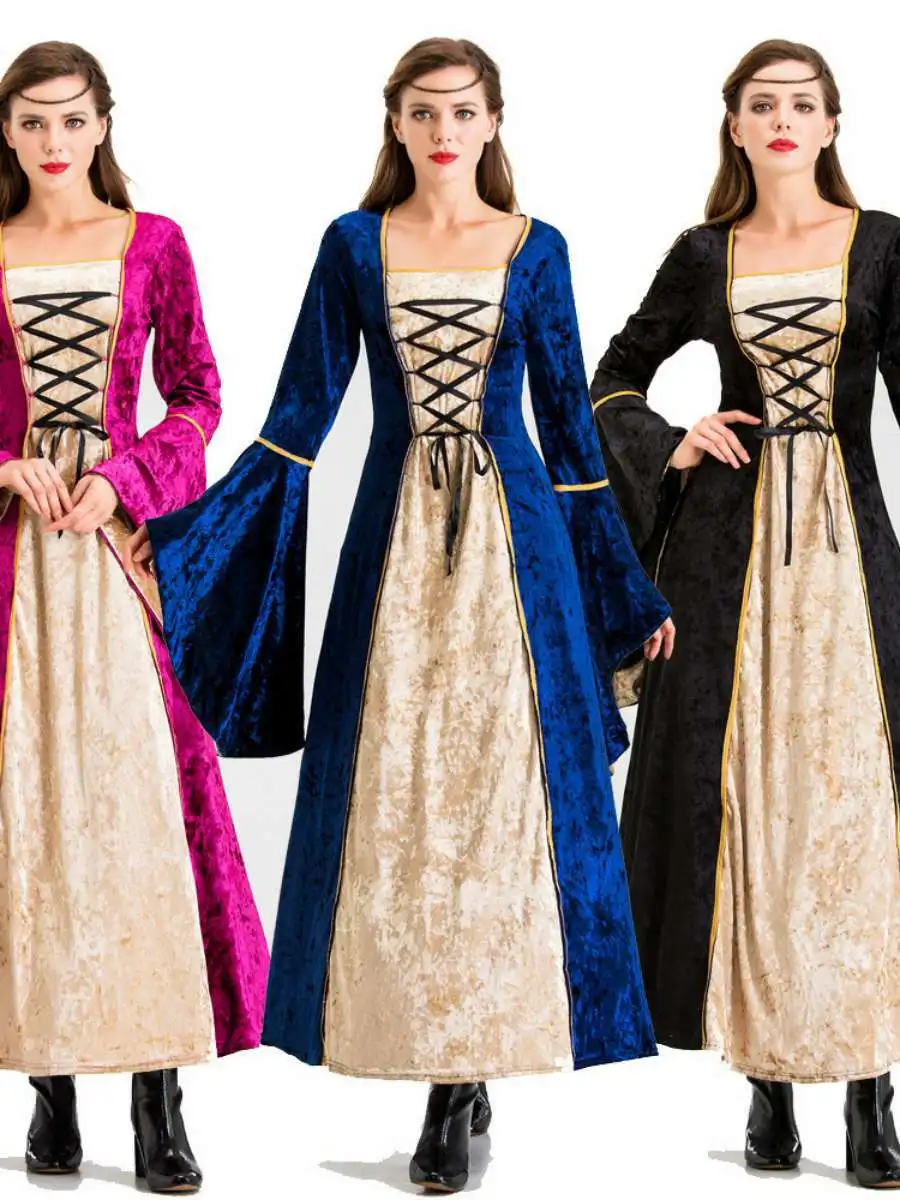 

Европейский Sle Средневековый Хэллоуин Dr Винтажная придворная юбка Длинное платье принцессы женский наряд Этнический сценический костюм