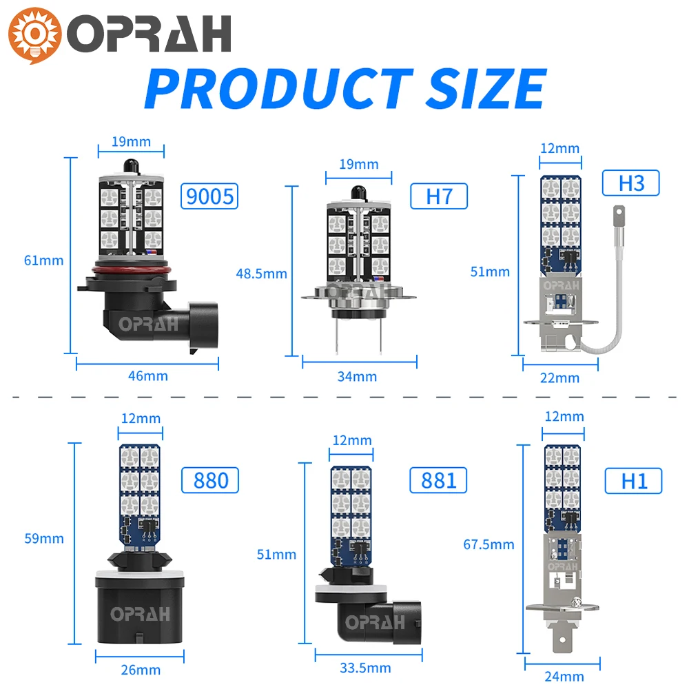 881 자동차 전면 안개등 LED 조명, 원격 12V 24V, H8 H11 H1 H3 H7 5050 27SMD 다채로운 RGB 9005 Hb3 H27 880