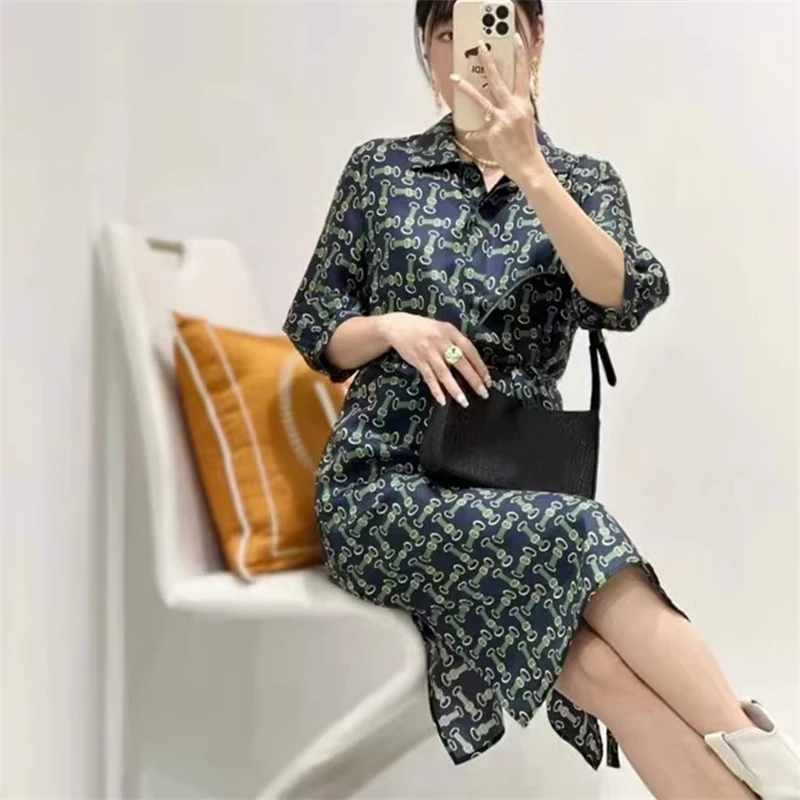 Fashion Classic Belt Flower Silk Fabric Luxury High-end Shirt Dress Overskirt Stretch Twill Print Designer Brand Fabric Sewing