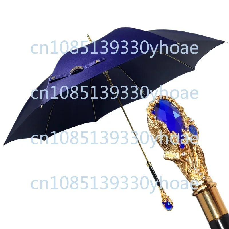 Retro umbrella Gold sapphire inlaid luxury men's and women's long-handled umbrella