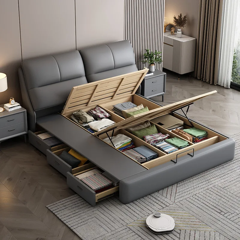 Cuir de luxe léger italien, petit lit double simple et moderne