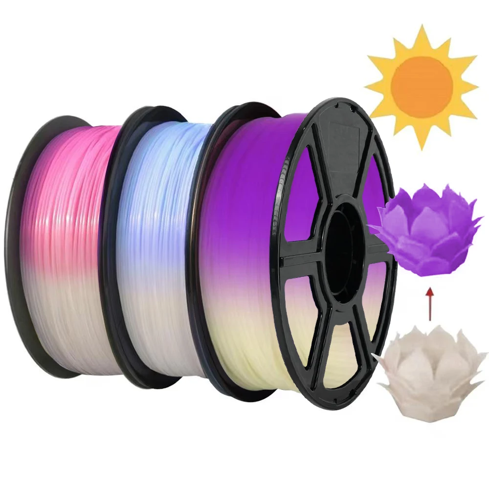 

Sunlight Color Change Filament PLA 1.75mm 1kg 500g 250g UV Reaction PLA Filament 3D Printer Material White To Pink Purple Blue