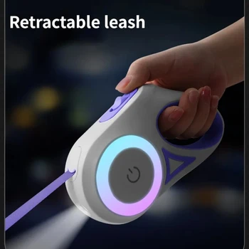 3M/5M Automatic Retractable Dog Leash with Flashlight, LED Glowing at Night Walking Leash, Durable Nylon Outdoor Leash for Dog 2