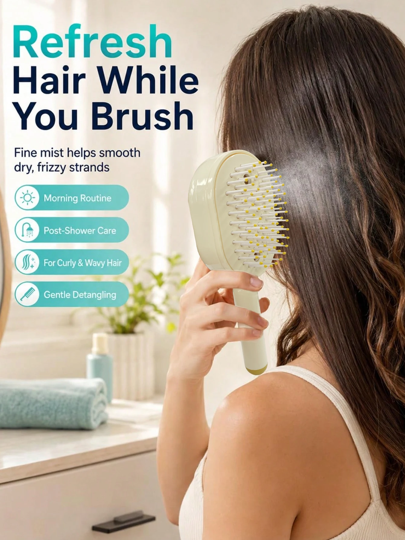Portable Hair Straightener Comb 3-in-1 Nano Spray Moisturizing Hair Brush Anti-Frizz Smooth Air Cushion Brush Travel-Friendly Re