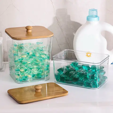 Scatola portaoggetti in polvere per bucato con coperchio in bambù, porta batuffoli di cotone per l'organizzazione del tavolino del soggiorno, scatola decorativa da tavolo