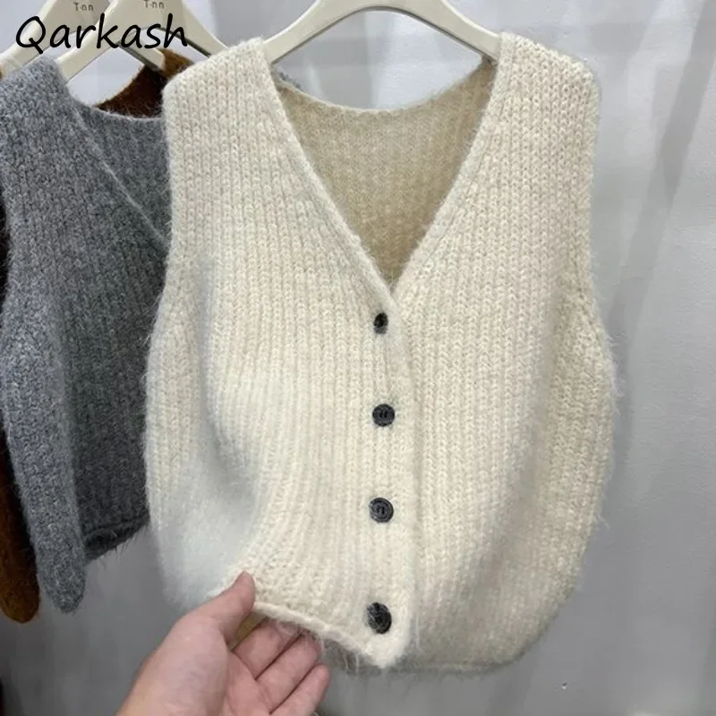 Soft Sweater Vest for Women Fashion Korean Style Solid Simple Single Breasted V-neck Spring Students Clothing All-match Chic