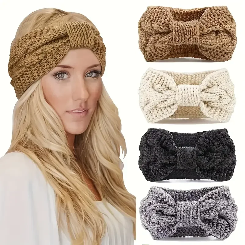 

New Women Knitting Winter Warmer Headband Elastic Knotted Turban Hair Band Crochet Simple Solid Color Headband Hair Accessories