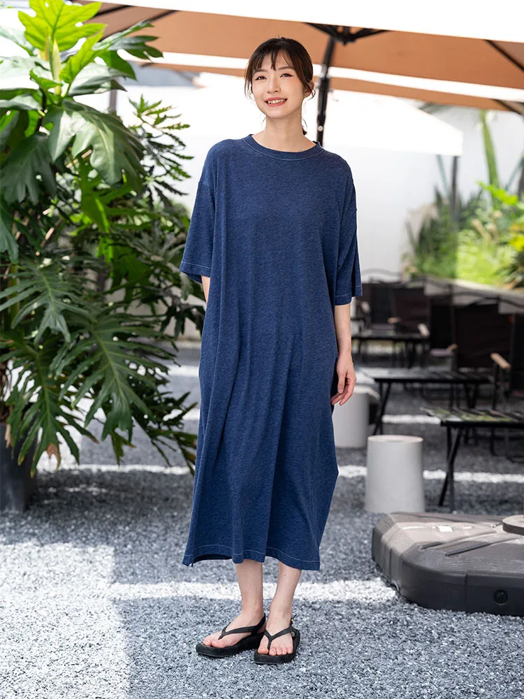 

Casual Loose T-irt Dr ADust Lyocell Cotton Blend ort Sve Knitted round Ne Summer Dr Japanese Sle Single Piece