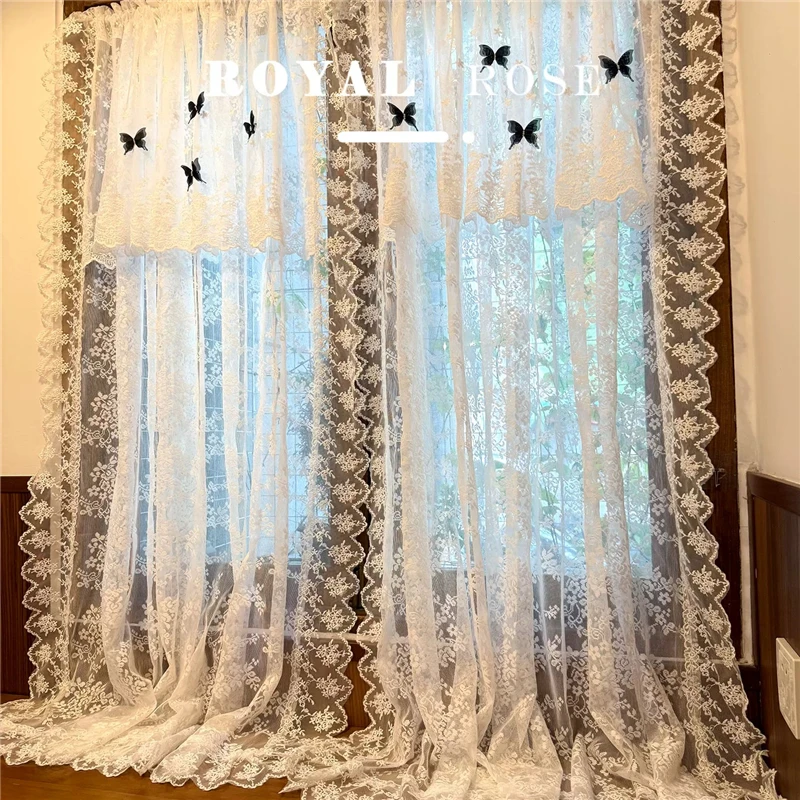 

French Elegant Butterfly Lace Sheer Curtain Living Room Princess Lace Curtains Tulle for Balcony Valance Curtains #A637