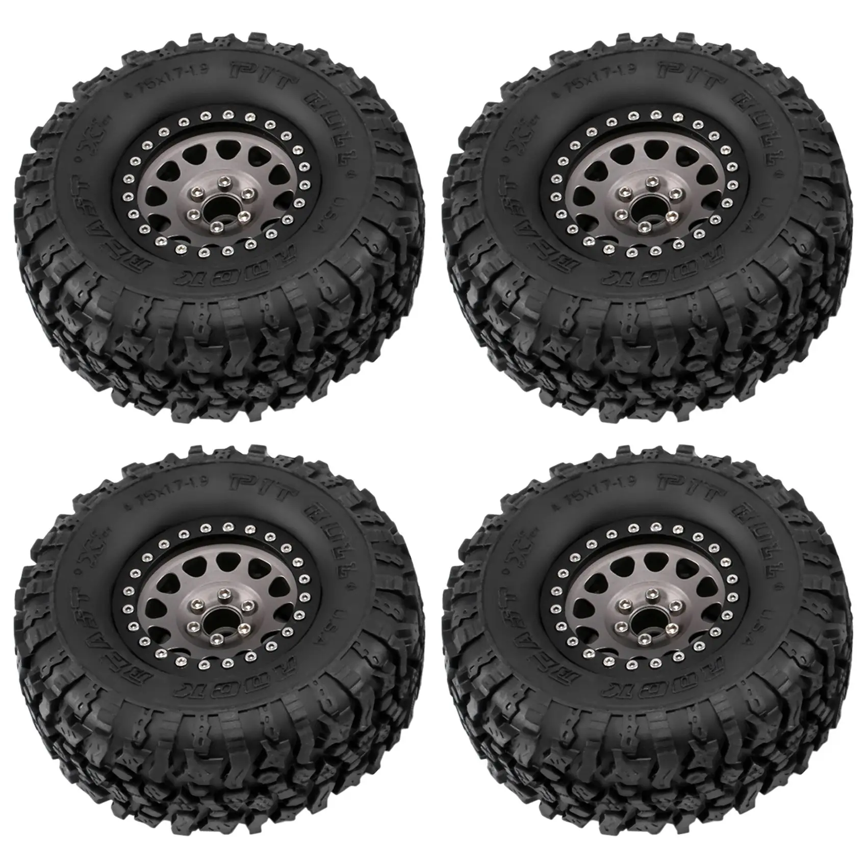 4PCS Metal 2.2 Beadlock Wheel Rim Tires Set for 1/10 RC Crawler Car TRX4 TRX6 Axial SCX10 RR10 Parts,Titanium