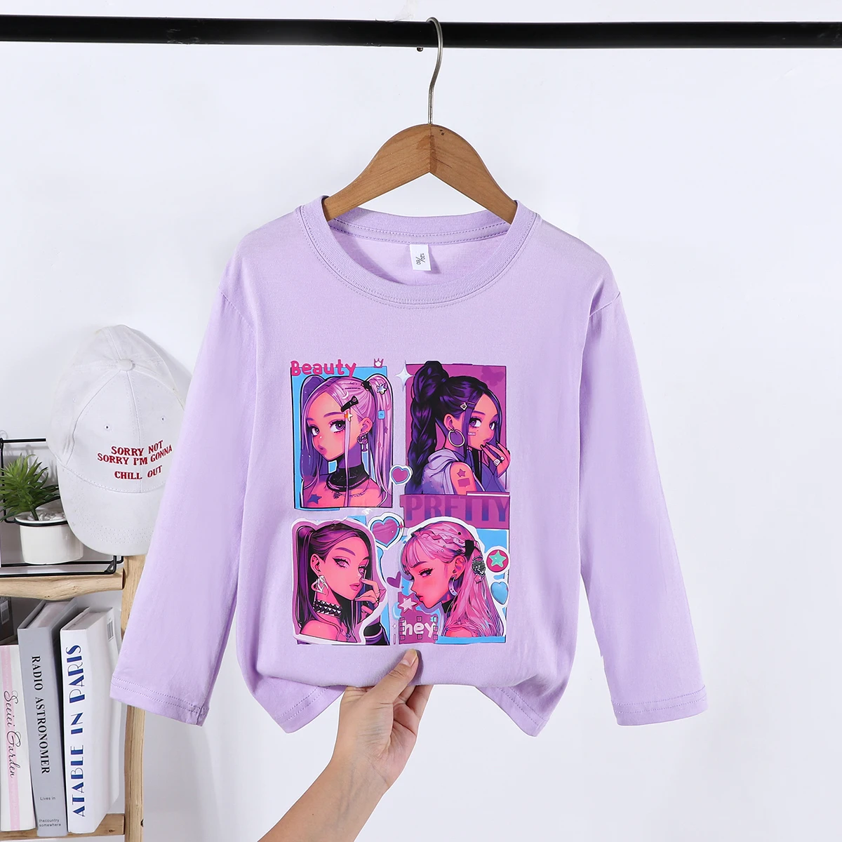 

Новинка, 1 шт., модная весенне-осенняя футболка для девочек, новый повседневный крутой топ для девочек, детский топ с длинными рукавами