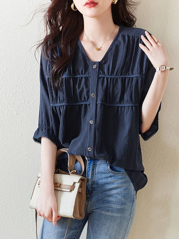 plus Size Women's V-Neck Shirt Loose Summer 2025 New Style Slimming Open Cardigan High-End Feel Top