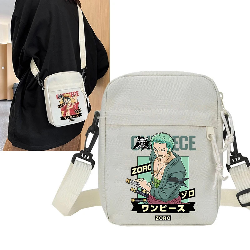 Anime One Piece Men Shoulder Bag Luffy Zoro Oxford Cloth Crossbody Casual Zipper Phone Pouch Outdoor Travel Boy Chest Packs
