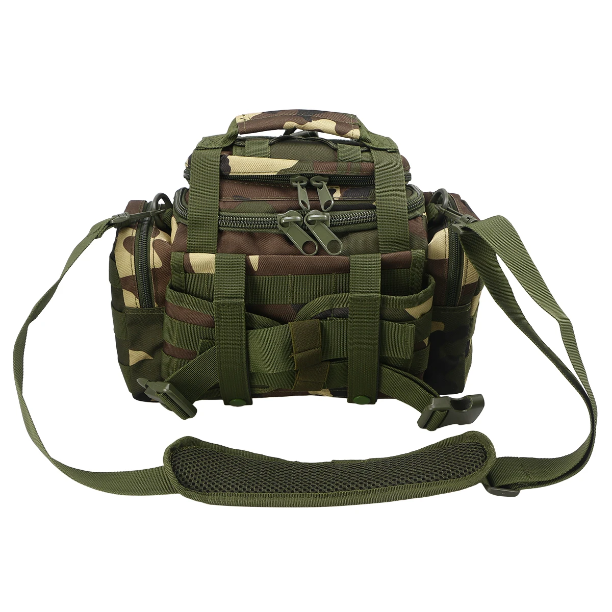 

1pc Large Capacity Gear Bag Multi Pocket Durable Water Resistant Nylon Fishing Tackle Satchel Thick Shoulder Strap Removable Pad