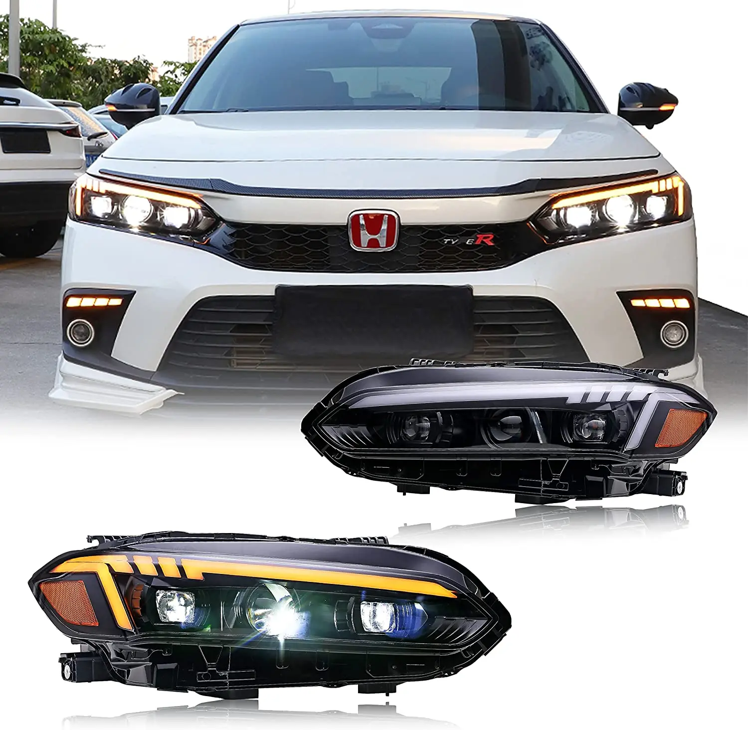 

LED Headlights For Honda Civic 11Th GEN 2022 2023 FE2 Sport Touring Front Lamps Start-up Animation Projector Sequential