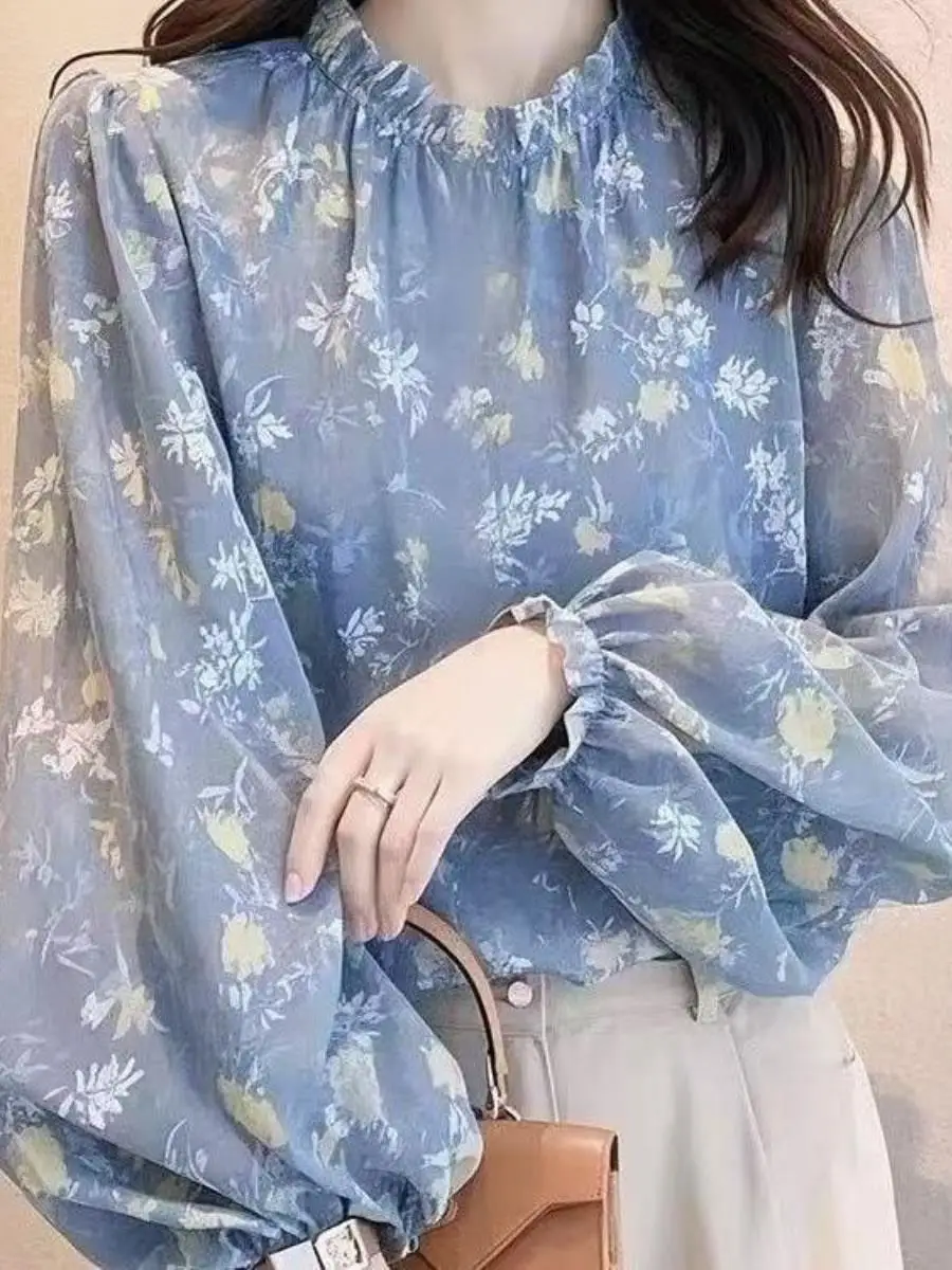 blue-floral-print-chiffon-irt-women's-summer-new-sle-ele-clothing-two-piece-set-unique-beautiful-faionable