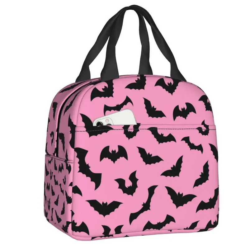 Custom Spooky Purple Bats Lunch Bag Thermal Cooler Insulated Lunch Box For Women Kids Work School Beach Camping Food Tote Bags