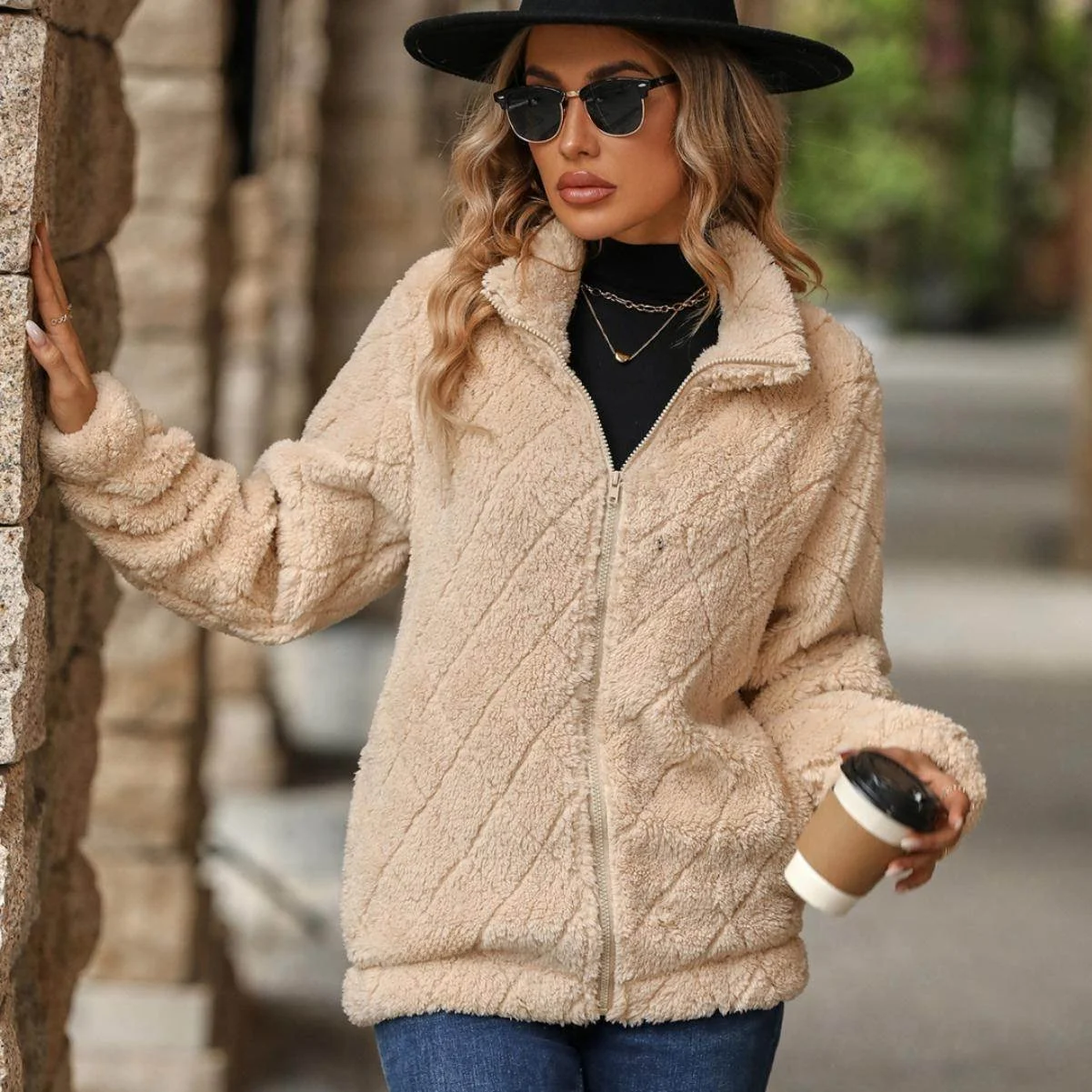 Dames lang Sve open vest namaakbont ruitpatroon verdikte herfst winter bovenkleding polyestervezel 00% normaal Sve